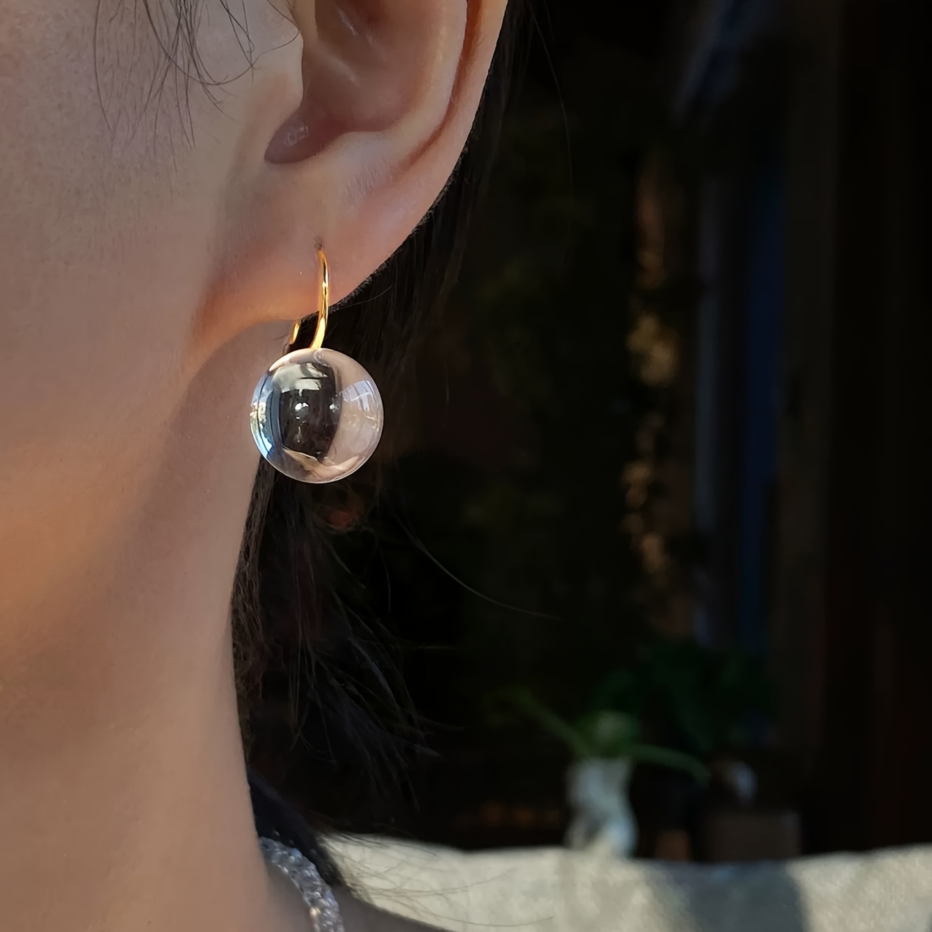 Women's Transparent Bead Stud Earrings, Daily Wear